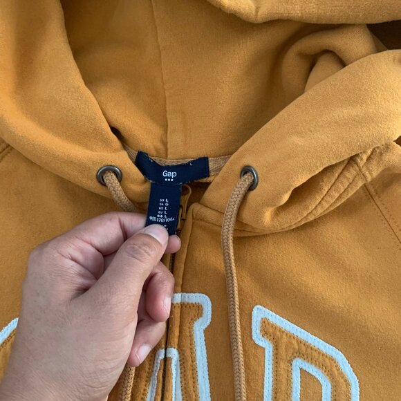 Gap Orange Hooded Sweatshirt Full Zip Front Logo Size L Cotton Blend - Picture 5 of 7